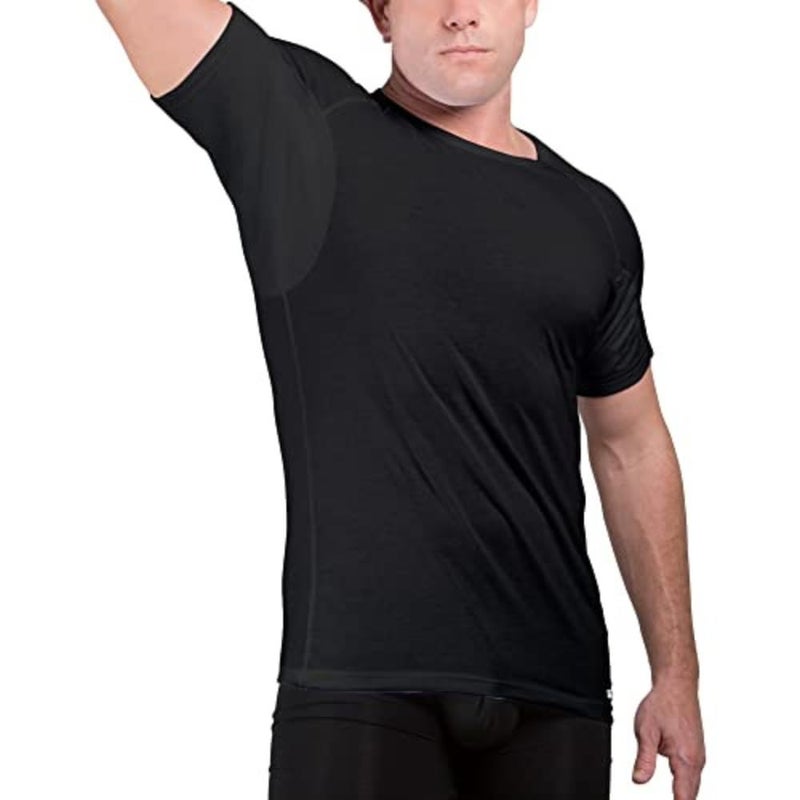 Ejis Sweatproof Undershirt for Men | Crew Neck Cotton | Classic Fit T Shirt with Sweat Pads | Odor Resistant | Blocks Sweat (X-Large, Black) - Image 1